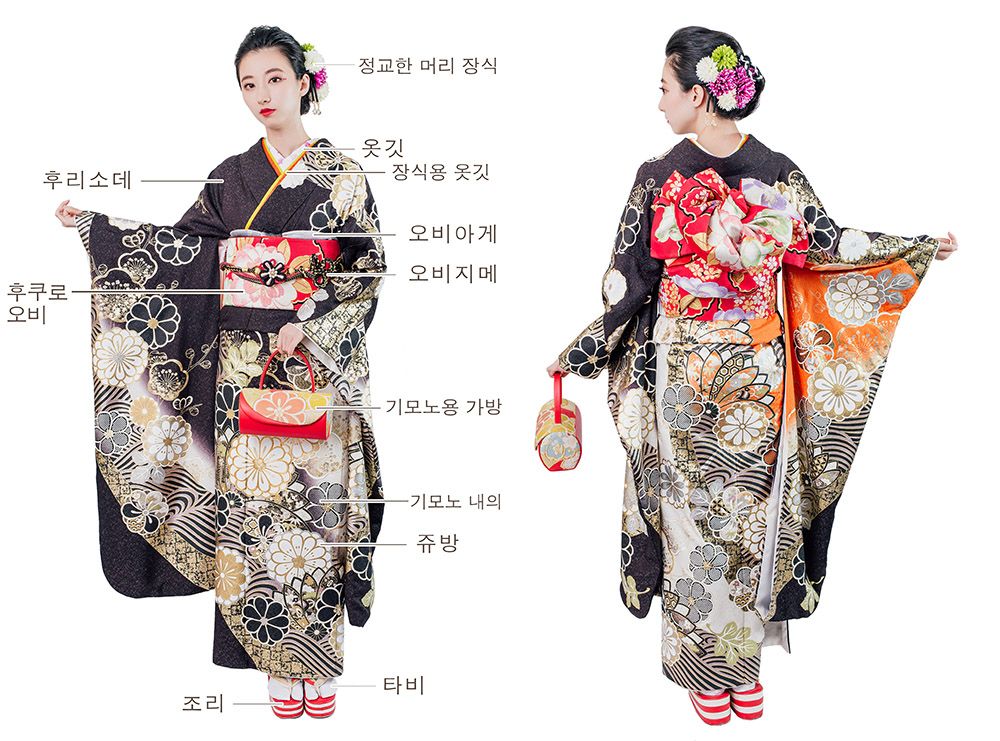 성인식 호화 후리소데(헤어스타일링포함)